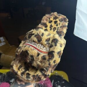 Balenciaga Furry Leopard Print Slides